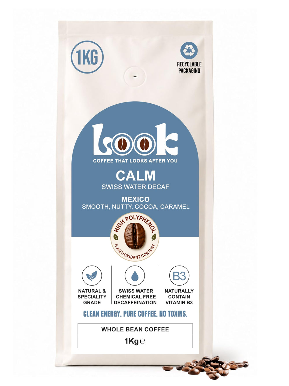 Look Coffee Calm Swiss Water Clean Decaf Coffee Beans 1kg