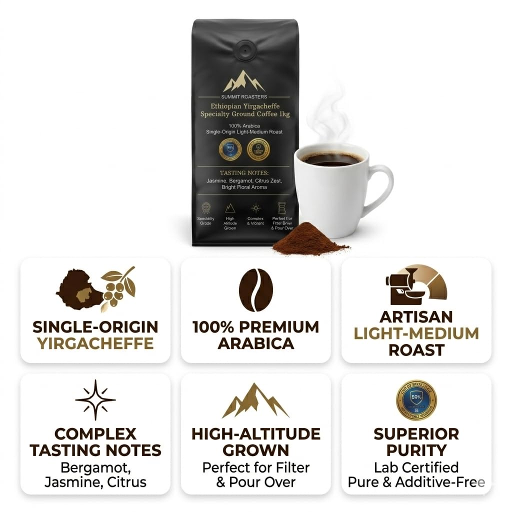 Summit Roasters Ethiopia Yirgacheffe Ground Coffee 1kg | Light Roast