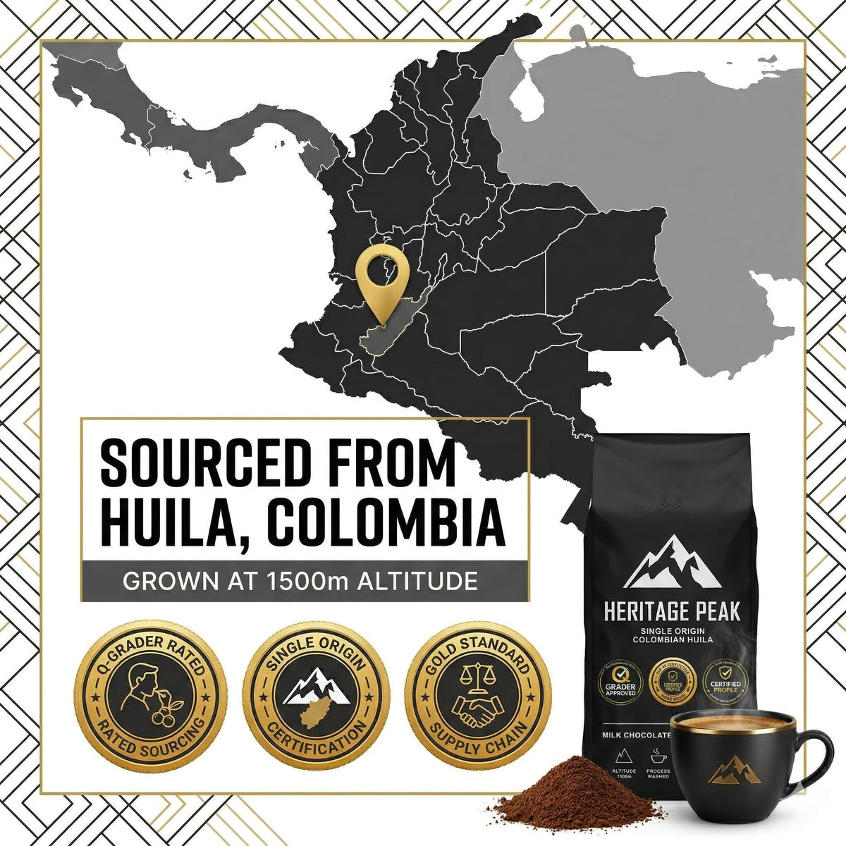 Heritage Peak Colombia Coffee Beans 1kg | Medium Roast