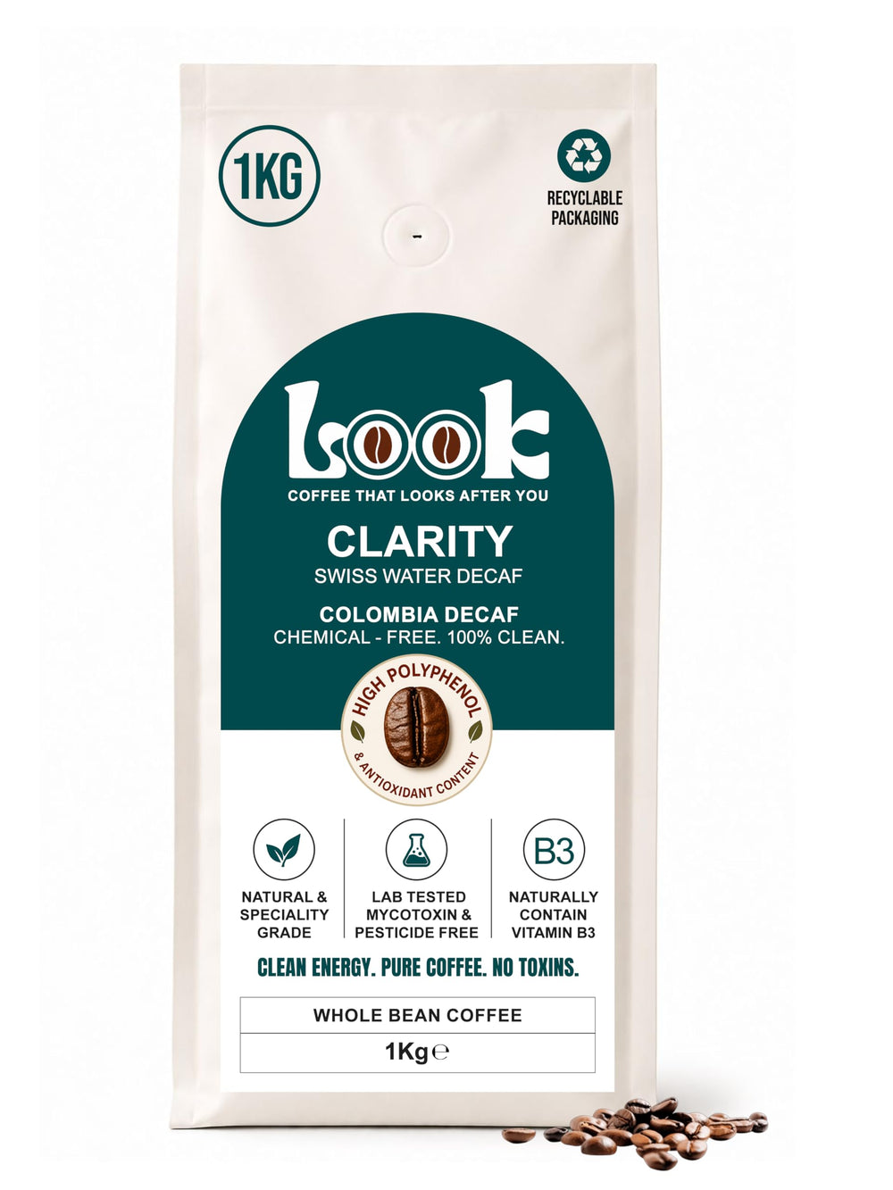 Look Coffee Clarity Swiss Water Clean Decaf Coffee Beans 1kg