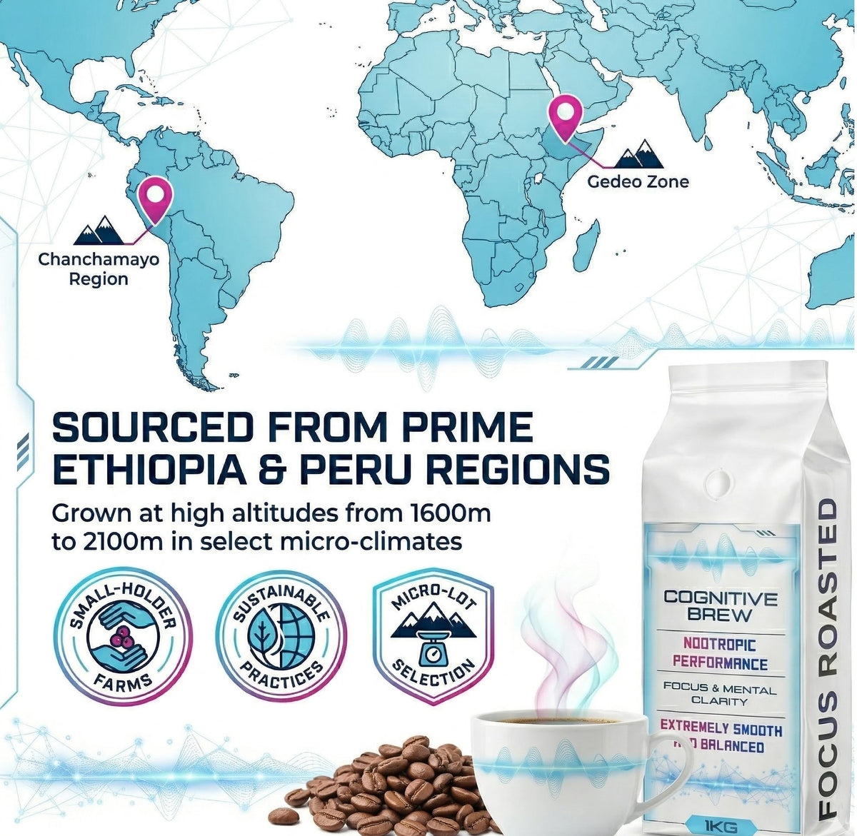 Cognitive Brew Nootropic Coffee Beans 1kg | Medium Roast