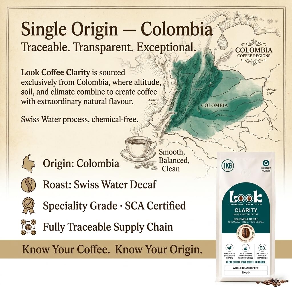 Look Coffee Clarity Swiss Water Clean Decaf Coffee Beans 1kg