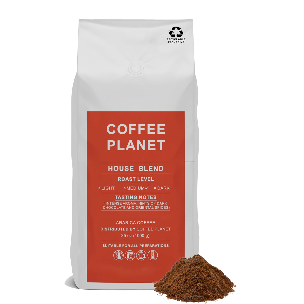 Coffee Planet House Blend Ground Coffee 1kg | Medium Roast