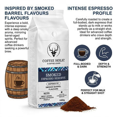 Coffeeholic Espresso Smoked Barrel Reserve Ground Coffee 1kg | Dark Roast
