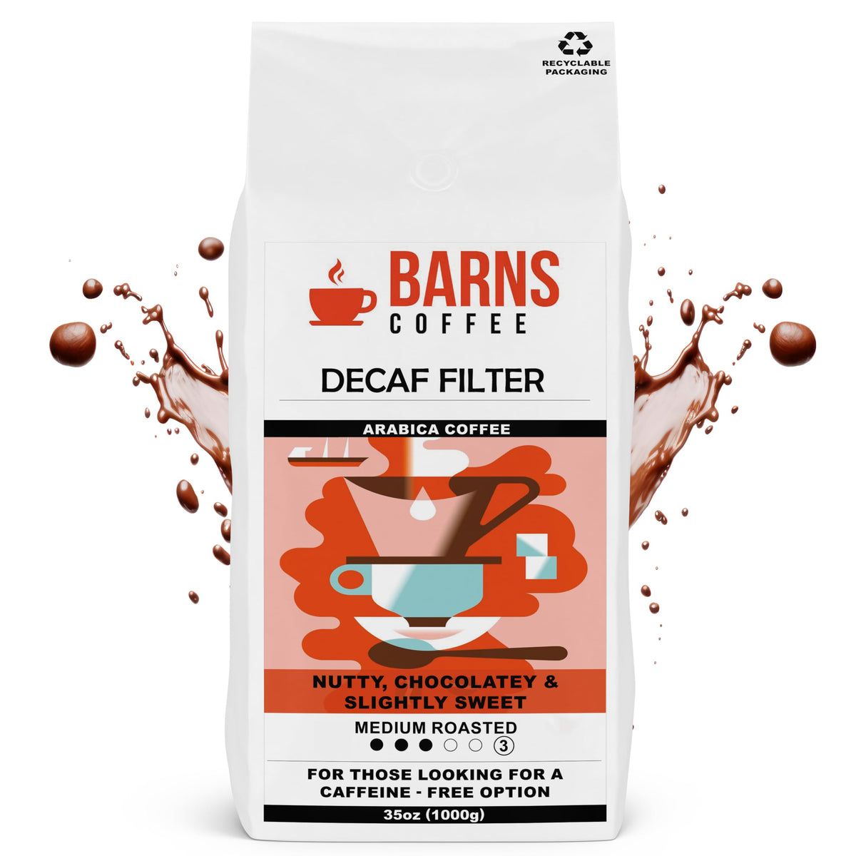 Barns Decaf Coffee Beans 1kg | Medium Roast