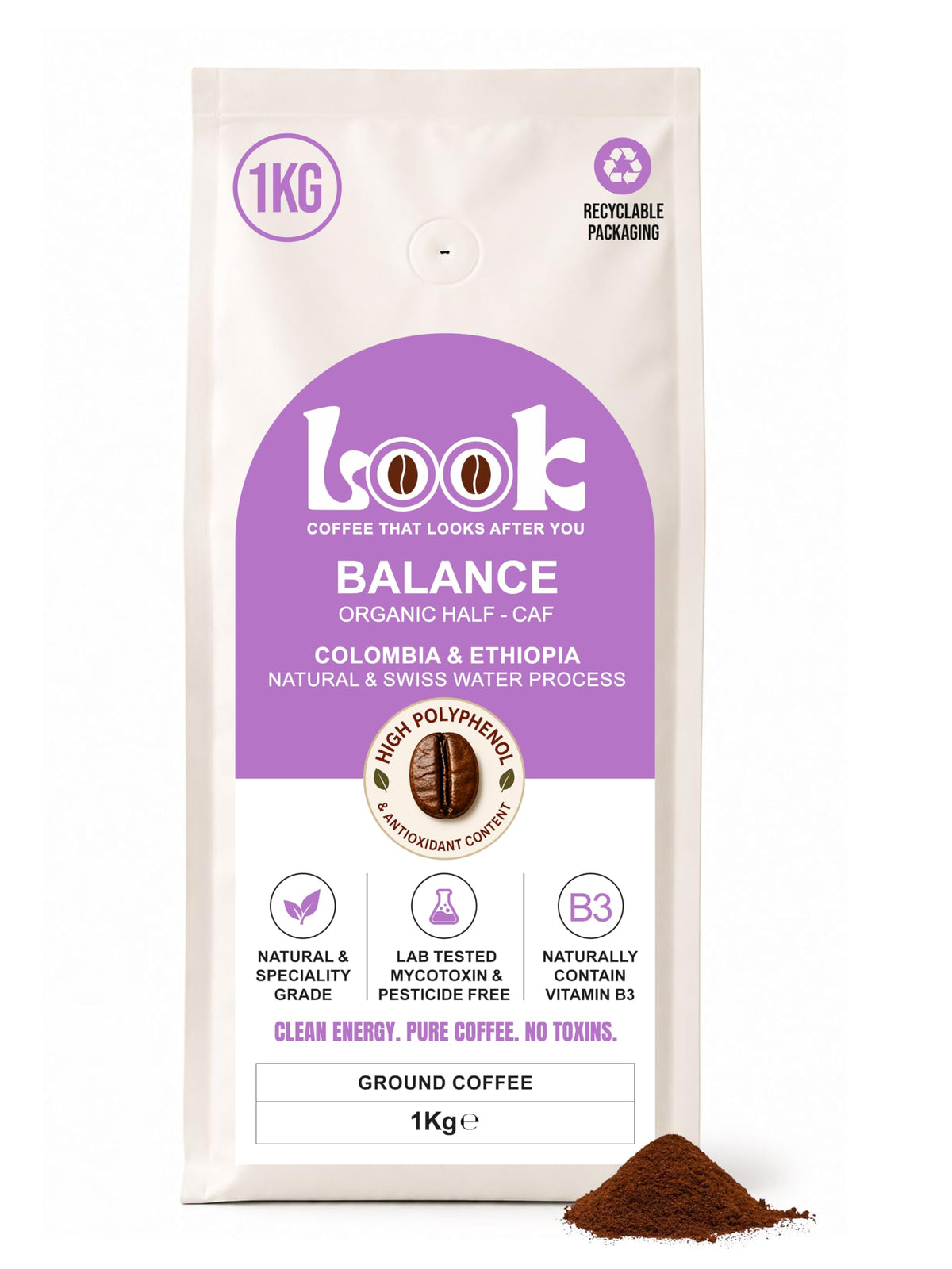 Look Coffee Balance Half-Caf Organic Ground Coffee 1kg