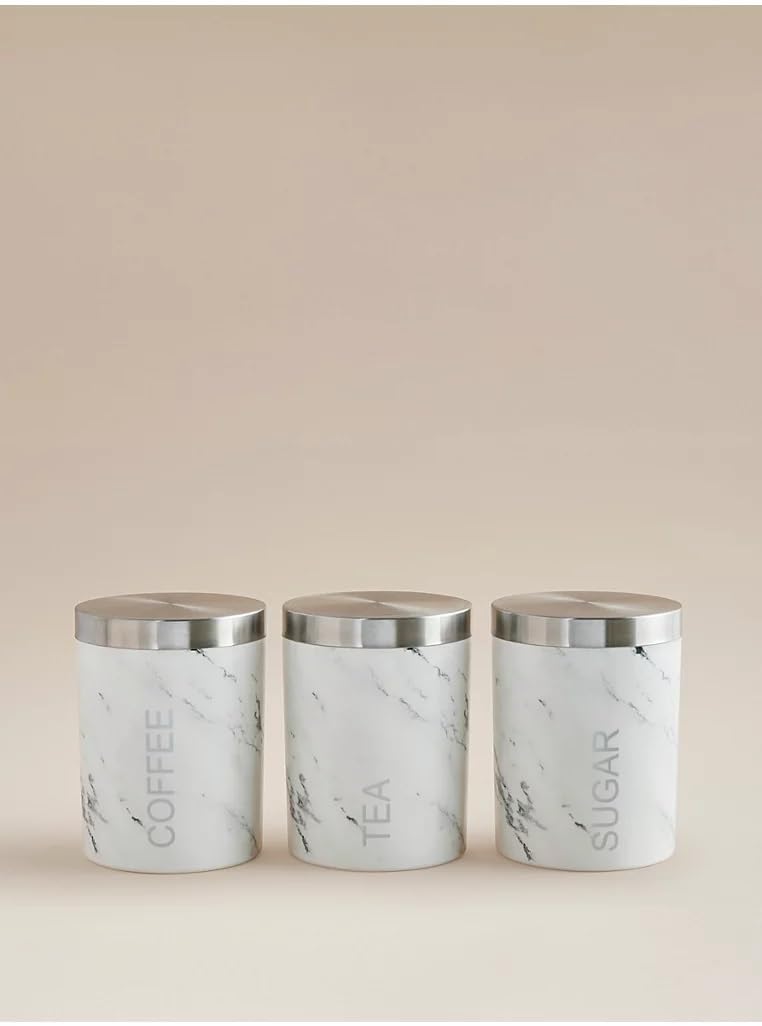 Coffeeholic Tea, Coffee & Sugar Canister Set | Marble