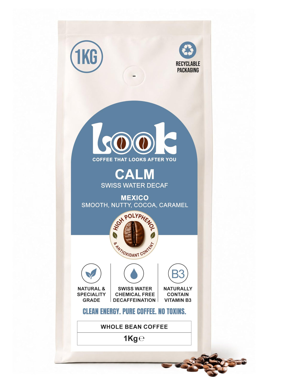 Look Coffee Calm Swiss Water Clean Decaf Coffee Beans 1kg