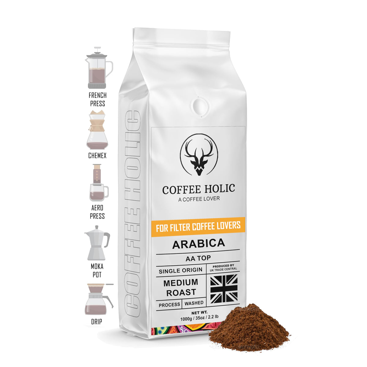 Coffeeholic Colombia Top Decaf Filter Coffee 1kg | Dark Roast