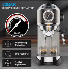 Coffeeholic Espresso Machine 1.1L | Silver, 20 Bar