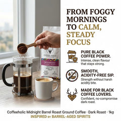 Coffeeholic Midnight Barrel Roast Ground Coffee 1kg | Dark Roast