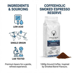 Coffeeholic Espresso Smoked Barrel Reserve Ground Coffee 1kg | Dark Roast