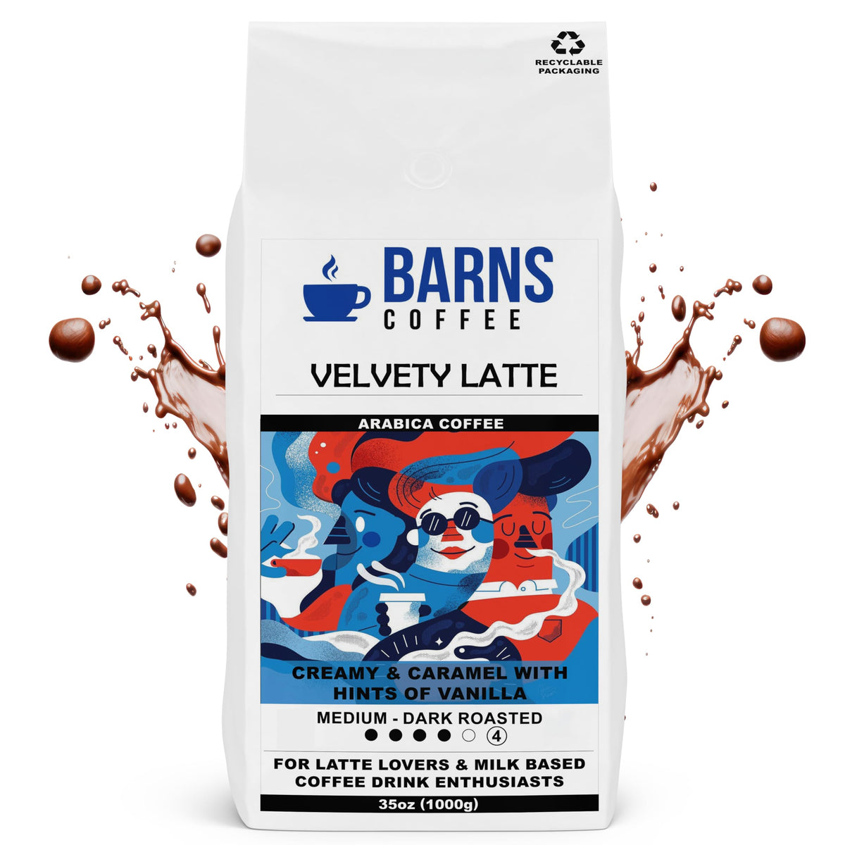 Barns Velvety Latte Coffee Beans 1kg | Medium-Dark Roast