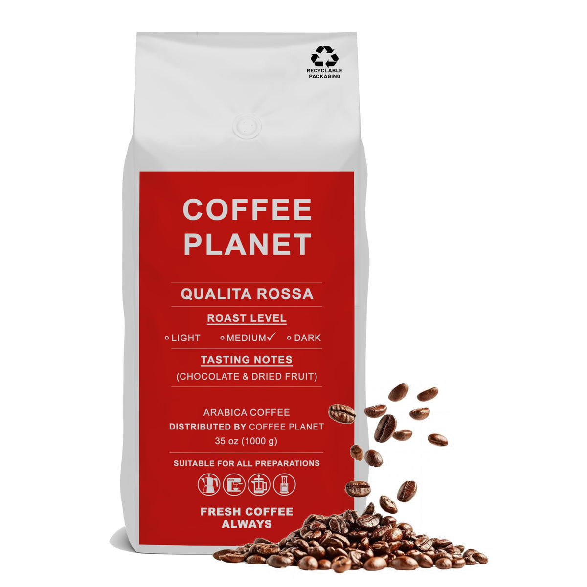 Coffee Planet Qualita Rossa Coffee Beans 1kg | Medium Roast