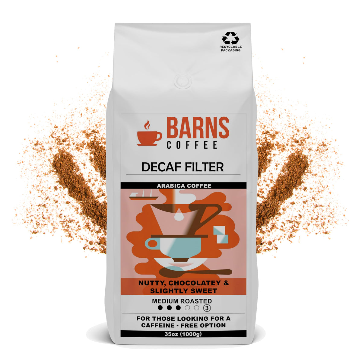 Barns Decaf Ground Coffee 1kg | Medium Roast