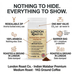 London Roast Co Indian Malabar Ground Coffee 1kg | Medium Roast