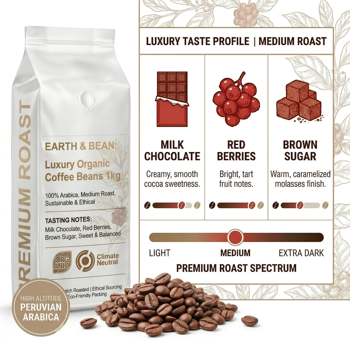 Earth & Bean Luxury Coffee Beans 1kg | Medium Roast