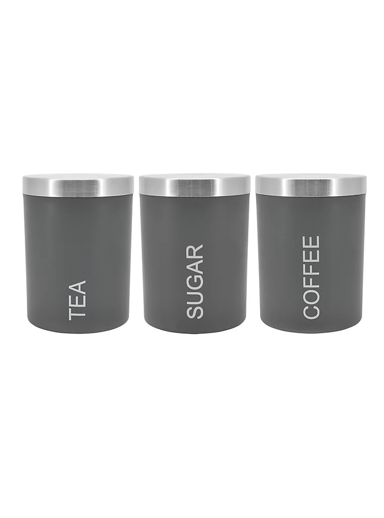 Coffeeholic Tea, Coffee & Sugar Canister Set | Grey