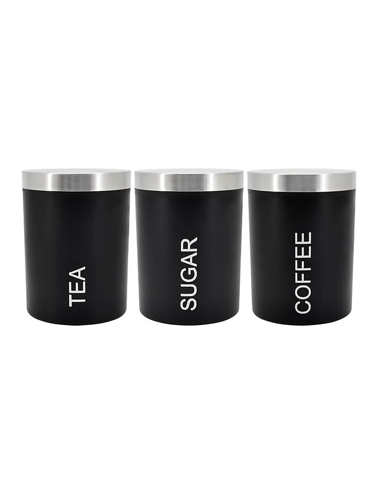 Coffeeholic Tea, Coffee & Sugar Canister Set | Black