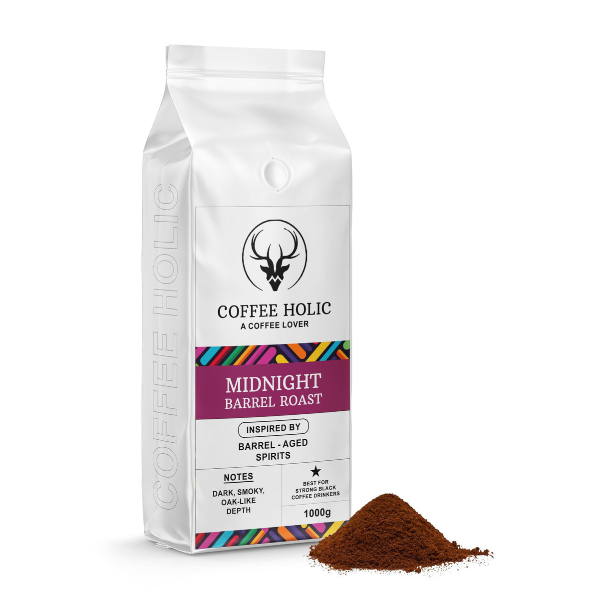 Coffeeholic Midnight Barrel Roast Ground Coffee 1kg | Dark Roast