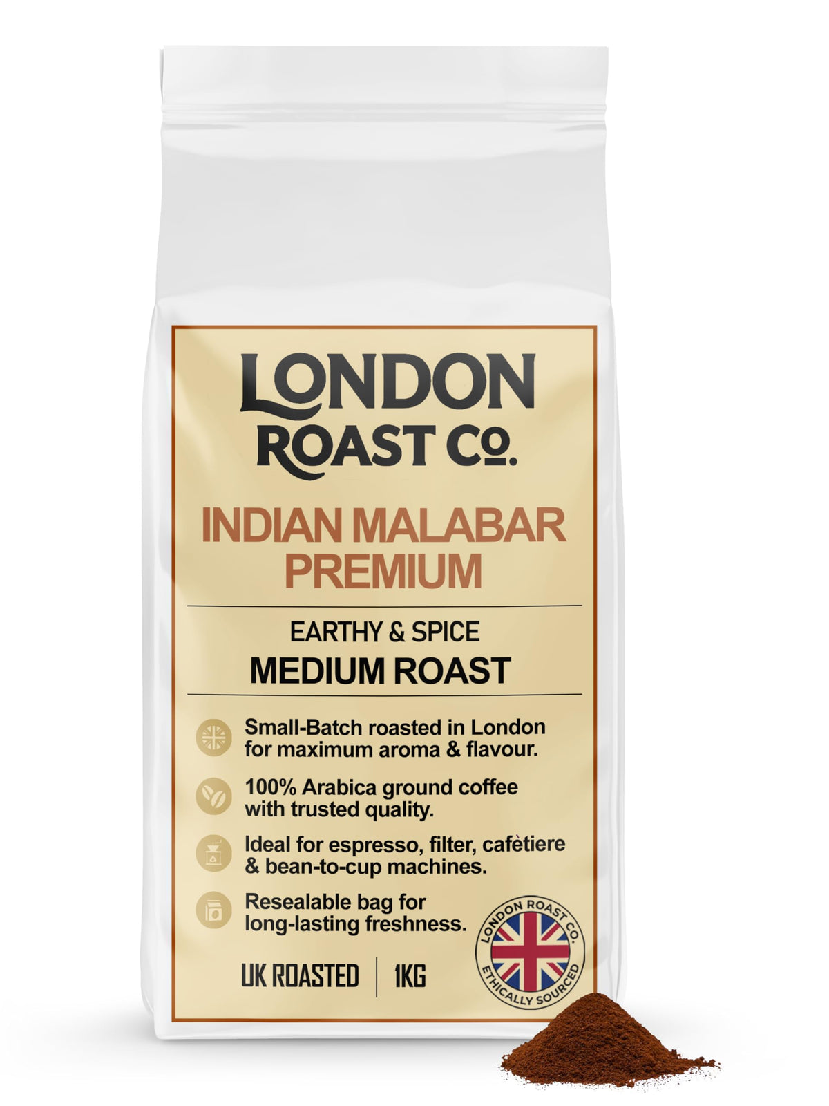 London Roast Co Indian Malabar Ground Coffee 1kg | Medium Roast