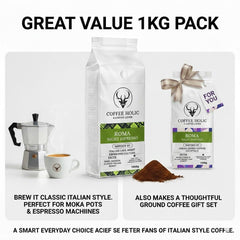 Coffeeholic Roma Night Espresso Ground Coffee 1kg | Italian Roast