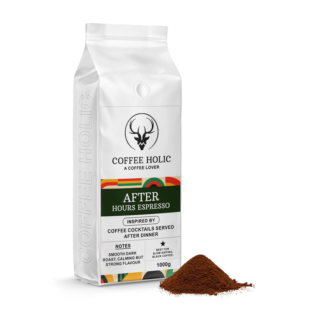 Coffeeholic After Hours Espresso Ground Coffee 1kg | Dark Roast