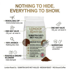 London Roast Co Sumatra Gayo Ground Coffee 1kg | Medium Roast