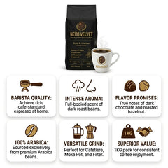 Nero Velvet Signature Italian Espresso Blend Ground Coffee 1kg | Dark Roast