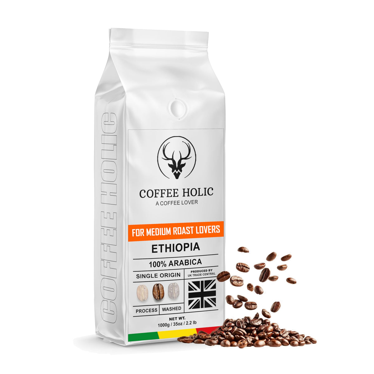 Coffeeholic Ethiopia Coffee Beans 1kg | Medium Roast