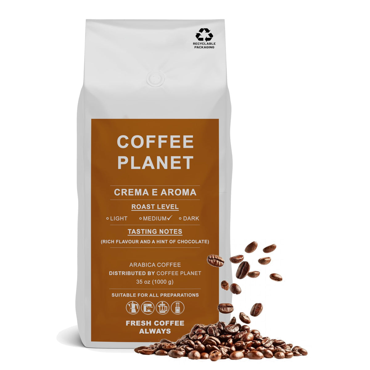 Coffee Planet Crema e Aroma Coffee Beans 1kg | Medium Roast
