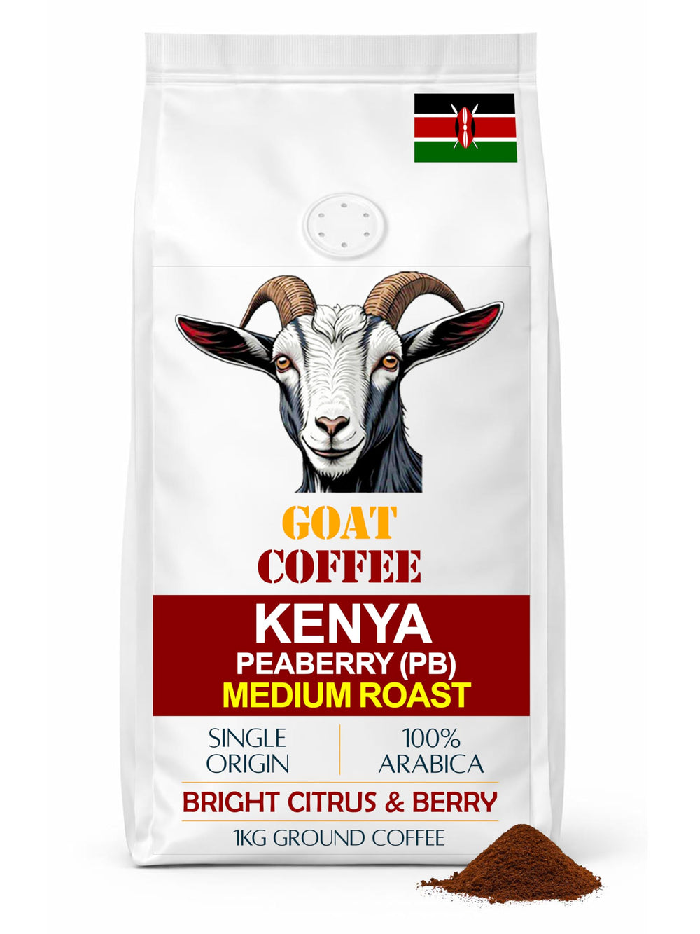 Goat Coffee Kenya Peaberry Ground Coffee 1kg | Medium Roast